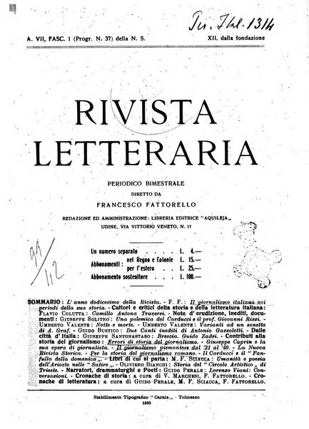 Rivista letteraria periodico bimestrale di letteratura italiana