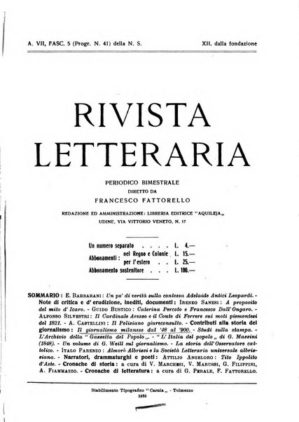 Rivista letteraria periodico bimestrale di letteratura italiana