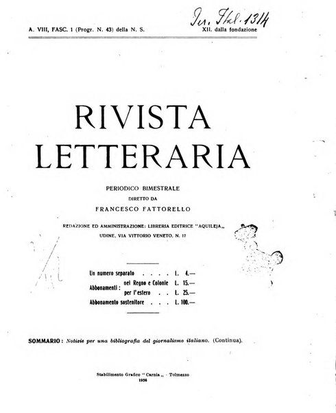 Rivista letteraria periodico bimestrale di letteratura italiana