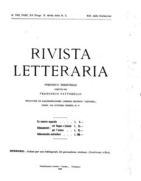 Rivista letteraria periodico bimestrale di letteratura italiana