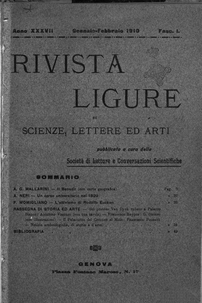 Rivista ligure di scienze, lettere ed arti organo della Società di letture e conversazioni scientifiche di Genova