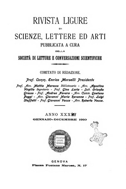 Rivista ligure di scienze, lettere ed arti organo della Società di letture e conversazioni scientifiche di Genova