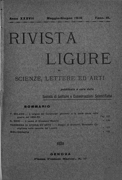 Rivista ligure di scienze, lettere ed arti organo della Società di letture e conversazioni scientifiche di Genova