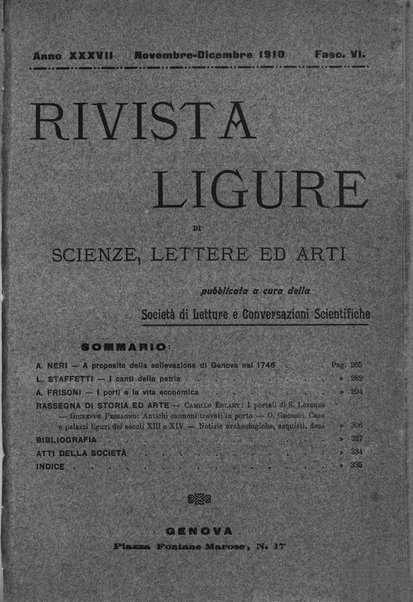 Rivista ligure di scienze, lettere ed arti organo della Società di letture e conversazioni scientifiche di Genova