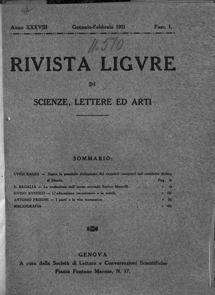 Rivista ligure di scienze, lettere ed arti organo della Società di letture e conversazioni scientifiche di Genova