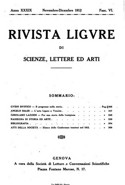 Rivista ligure di scienze, lettere ed arti organo della Società di letture e conversazioni scientifiche di Genova