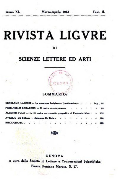 Rivista ligure di scienze, lettere ed arti organo della Società di letture e conversazioni scientifiche di Genova