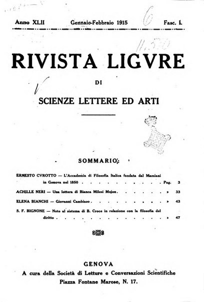 Rivista ligure di scienze, lettere ed arti organo della Società di letture e conversazioni scientifiche di Genova