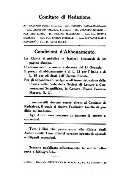 Rivista ligure di scienze, lettere ed arti organo della Società di letture e conversazioni scientifiche di Genova