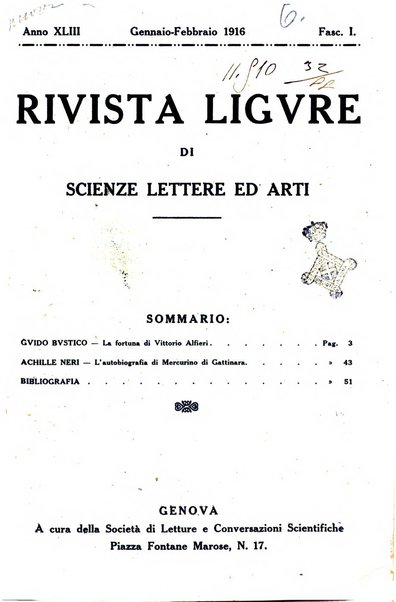 Rivista ligure di scienze, lettere ed arti organo della Società di letture e conversazioni scientifiche di Genova