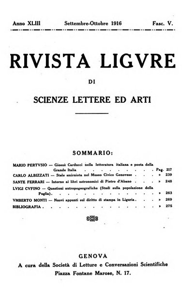 Rivista ligure di scienze, lettere ed arti organo della Società di letture e conversazioni scientifiche di Genova