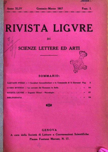 Rivista ligure di scienze, lettere ed arti organo della Società di letture e conversazioni scientifiche di Genova