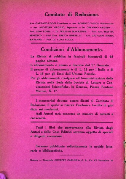 Rivista ligure di scienze, lettere ed arti organo della Società di letture e conversazioni scientifiche di Genova