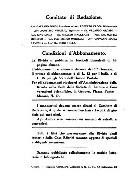 Rivista ligure di scienze, lettere ed arti organo della Società di letture e conversazioni scientifiche di Genova