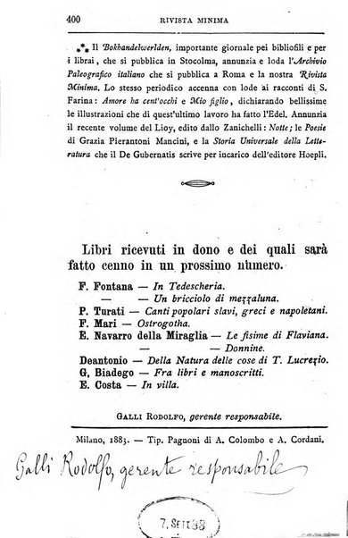 Rivista minima di scienze, lettere ed arti