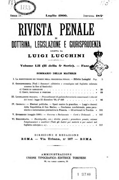 Rivista penale di dottrina, legislazione e giurisprudenza