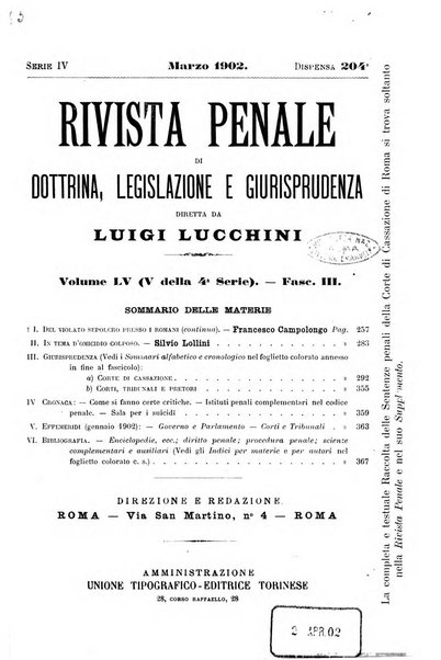 Rivista penale di dottrina, legislazione e giurisprudenza