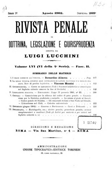 Rivista penale di dottrina, legislazione e giurisprudenza