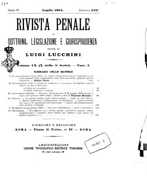 Rivista penale di dottrina, legislazione e giurisprudenza