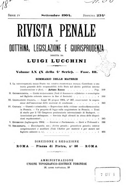 Rivista penale di dottrina, legislazione e giurisprudenza