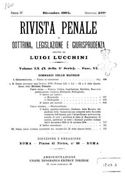 Rivista penale di dottrina, legislazione e giurisprudenza