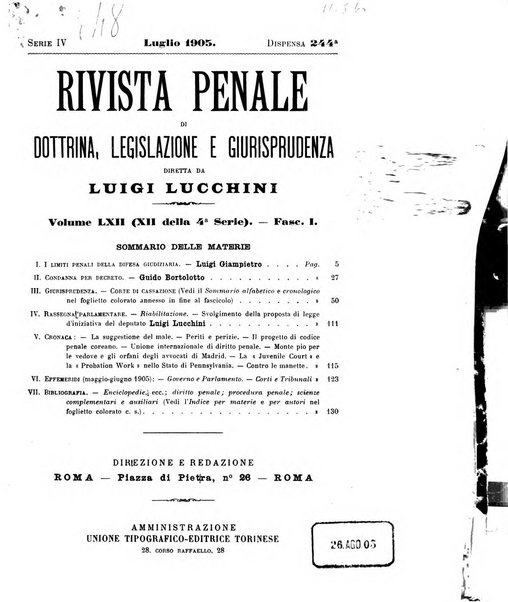 Rivista penale di dottrina, legislazione e giurisprudenza