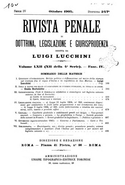 Rivista penale di dottrina, legislazione e giurisprudenza