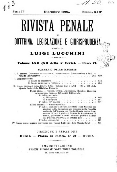 Rivista penale di dottrina, legislazione e giurisprudenza