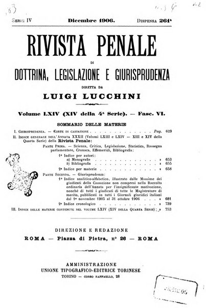 Rivista penale di dottrina, legislazione e giurisprudenza