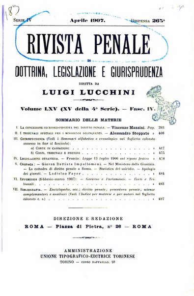 Rivista penale di dottrina, legislazione e giurisprudenza