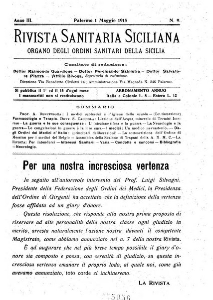 Rivista sanitaria siciliana organo degli Ordini sanitari della Sicilia