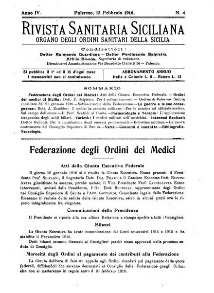 Rivista sanitaria siciliana organo degli Ordini sanitari della Sicilia