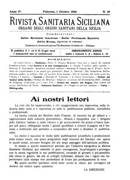 Rivista sanitaria siciliana organo degli Ordini sanitari della Sicilia