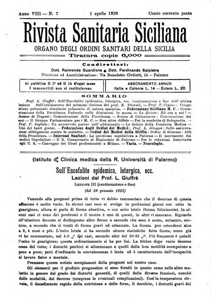 Rivista sanitaria siciliana organo degli Ordini sanitari della Sicilia