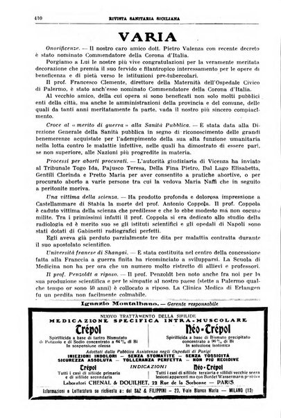 Rivista sanitaria siciliana organo degli Ordini sanitari della Sicilia