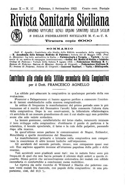 Rivista sanitaria siciliana organo degli Ordini sanitari della Sicilia