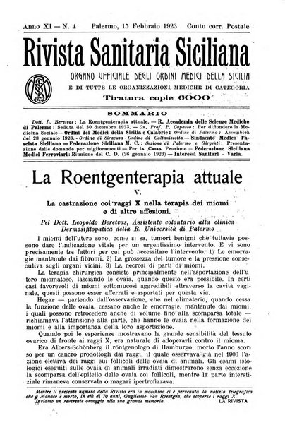 Rivista sanitaria siciliana organo degli Ordini sanitari della Sicilia