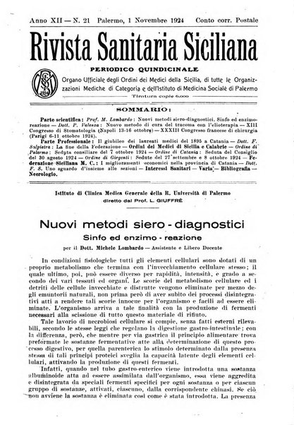 Rivista sanitaria siciliana organo degli Ordini sanitari della Sicilia