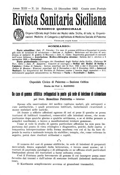 Rivista sanitaria siciliana organo degli Ordini sanitari della Sicilia