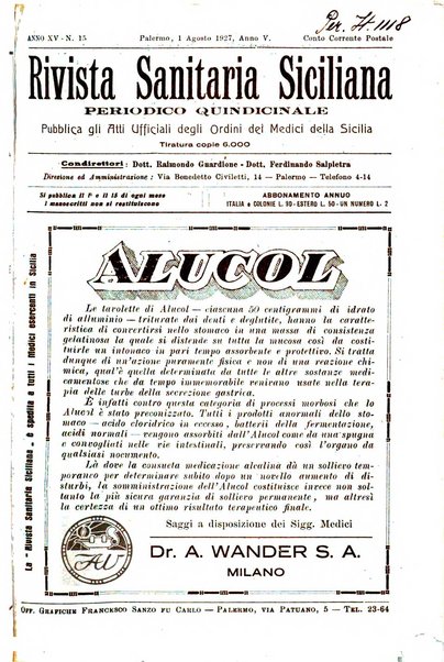 Rivista sanitaria siciliana organo degli Ordini sanitari della Sicilia