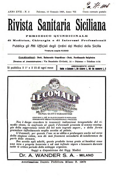 Rivista sanitaria siciliana organo degli Ordini sanitari della Sicilia