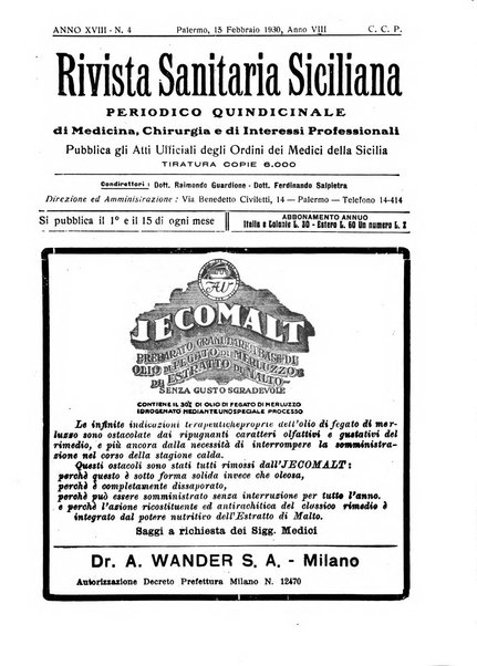 Rivista sanitaria siciliana organo degli Ordini sanitari della Sicilia