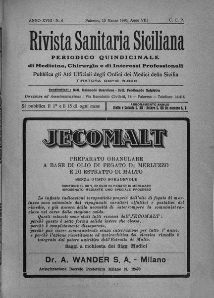 Rivista sanitaria siciliana organo degli Ordini sanitari della Sicilia