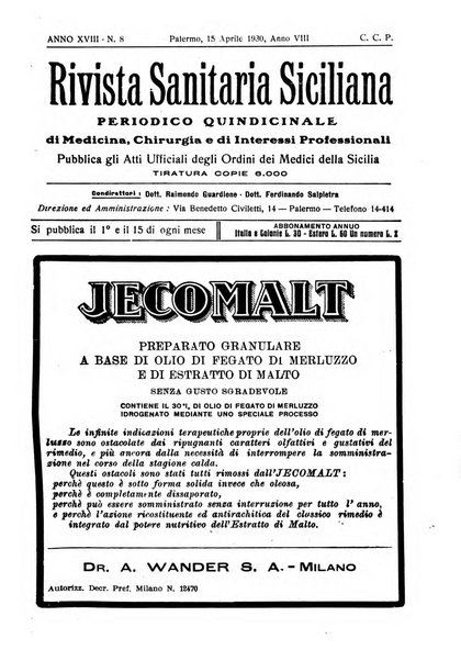 Rivista sanitaria siciliana organo degli Ordini sanitari della Sicilia