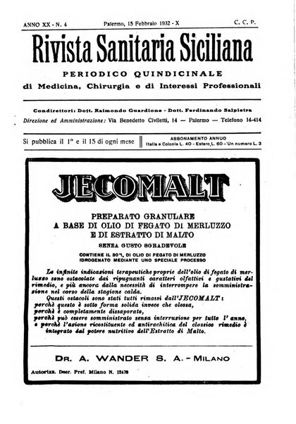 Rivista sanitaria siciliana organo degli Ordini sanitari della Sicilia