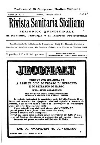 Rivista sanitaria siciliana organo degli Ordini sanitari della Sicilia