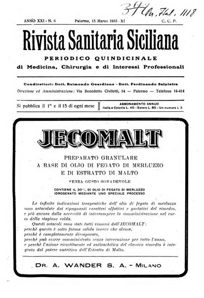 Rivista sanitaria siciliana organo degli Ordini sanitari della Sicilia