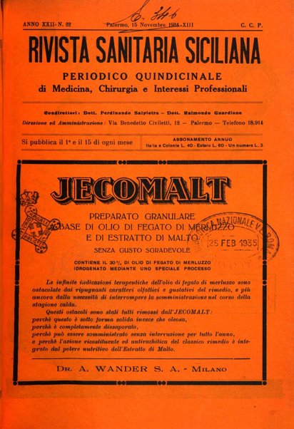 Rivista sanitaria siciliana organo degli Ordini sanitari della Sicilia