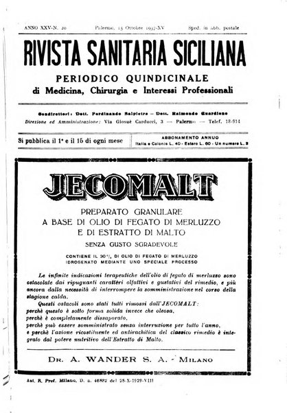 Rivista sanitaria siciliana organo degli Ordini sanitari della Sicilia