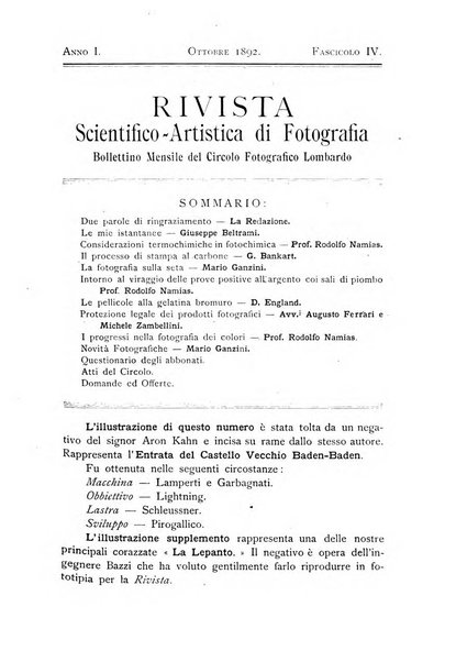 Rivista scientifico artistica di fotografia bollettino del Circolo fotografico lombardo